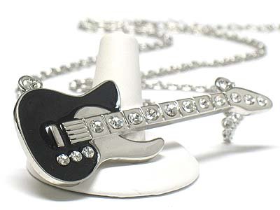 Enameled metal large guitar necklace(J1241BK-41355)