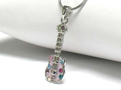 Crystal stud enamel guitar necklace(R1243PP-42488)