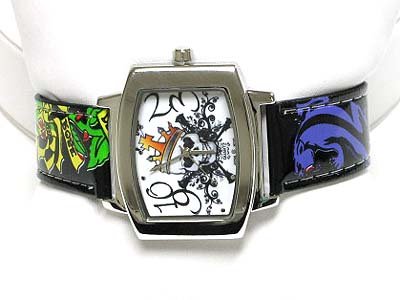 Designer inspired tattoo leather watch(U15101BK-61213)
