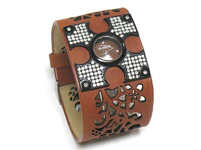 Leather art band fashion watch(U15109BR-61001)