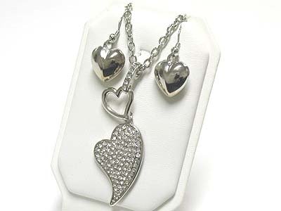Crystal heart long necklace set( N1253SL-612125)