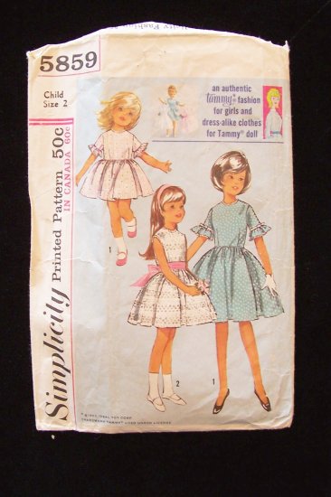 Vintage 60s Simplicity 5859 Girls Tammy Fashion Party Dress Pattern With Matching Doll Clothes