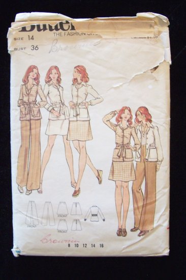 Vintage 70s Butterick 6996 A-Line Skirt and Shirt Collar Jacket Pattern Size 14
