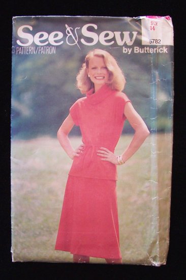 Vintage 80s Butterick See and Sew 5782 Cowl Neck Top and Flared Skirt Dress Pattern