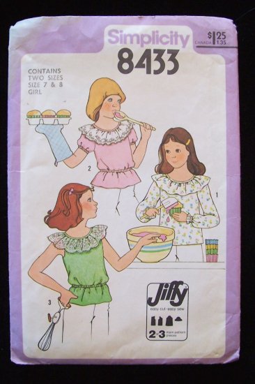 Vintage 70s Simplicity 8433 Girls Ruffle Neck Boho Pullover Top Pattern Uncut
