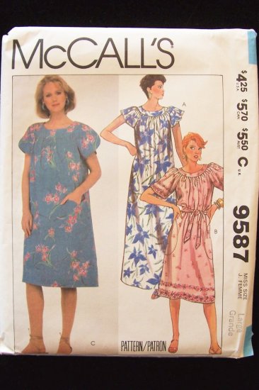 Retro 80s McCall’s 9587 Yoked Front Raglan Sleeve Dress Pattern Uncut Size Large