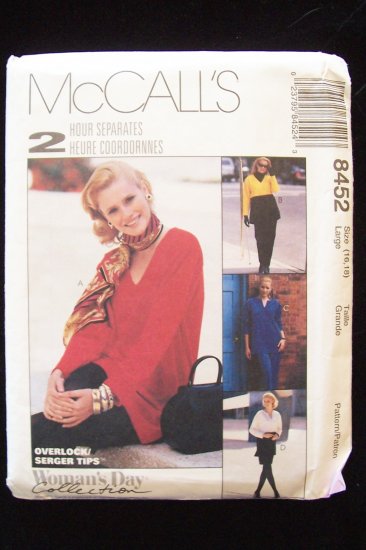 McCall’s 8452 Tunic Top Pants and Skirt Pattern For Stretch Knits Uncut Size 16-18