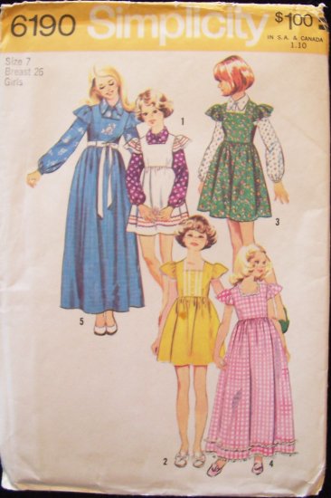 Vintage 70s Simplicity 6190 Girl’s Jumper Dress and Blouse Sewing Pattern Uncut