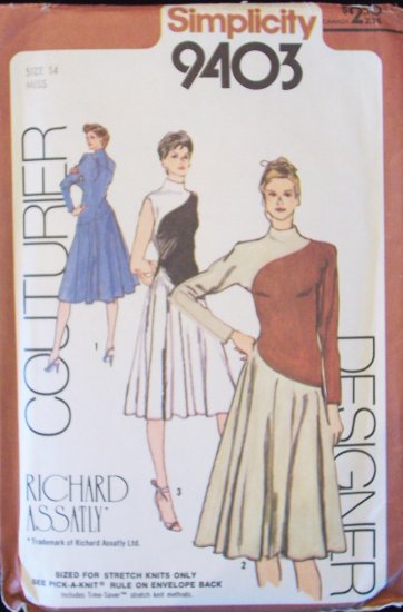 Retro 80s Simplicity 9403 Kimono Sleeve Color Block Dress Pattern Designer Richard Assatly Uncut