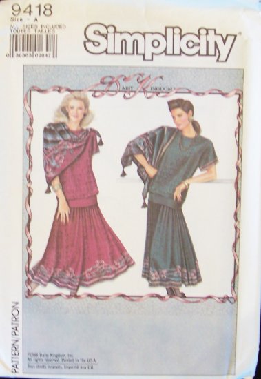 Retro 80s Simplicity Daisy Kingdom 9418 Skirt Top and Scarf Pattern Uncut