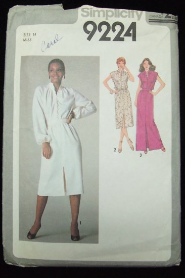 Vintage 70s Simplicity 9224 Pleated Neckline Long Evening Dress Pattern Button Front Uncut
