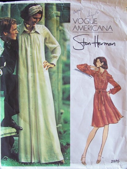 Vintage 70s Vogue Americana 2975 Stan Herman Max Shirt Dress Pattern Size 16