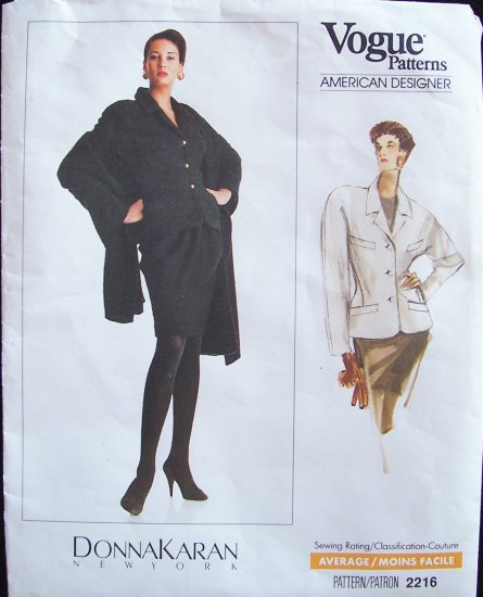 Retro 80’s Vogue American Designer 2216 Donna Karan Jacket and Shawl Pattern Size 16