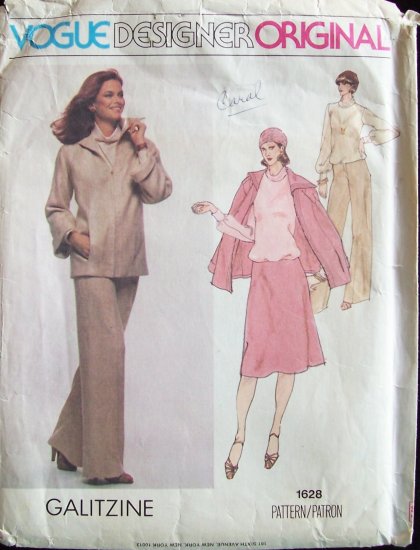 Vintage Vogue Designer Original 1628 Galitzine Jacket Blouse Skirt and Pants Pattern Size 14
