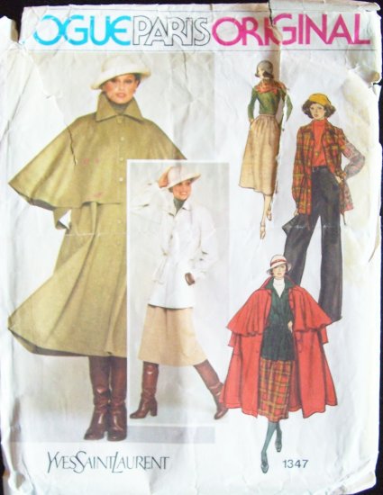 Vintage Vogue Paris Original 1347 Yves Saint Laurent Coat Top Skirt and Pants Pattern YSL