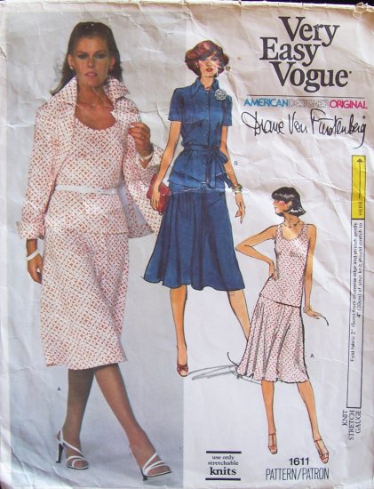 Vintage Vogue 1611 Diane Von Furstenberg Designer Original Jacket Skirt and Top Pattern Size 14