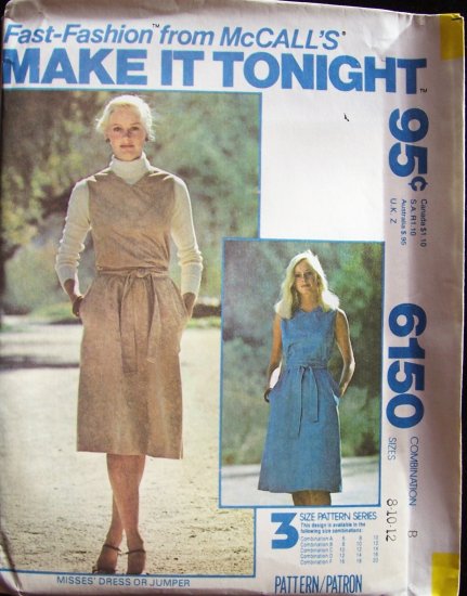 Vintage 70s McCall’s 6150 Sleeveless Jumper Dress Pattern Uncut Size 8-12