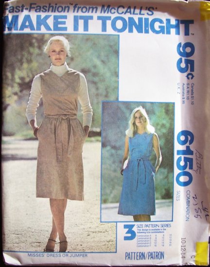 Vintage McCall’s 6150 Dress or Jumper Sewing Pattern Sleeveless Yoke Front Uncut Size 10-14