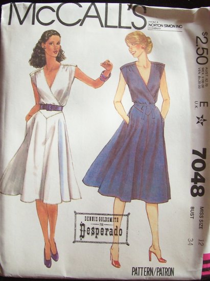 Vintage 1980 McCall’s 7048 Surplice Wrap Front Dress Pattern Flared Skirt Sleeveless Uncut Size 12
