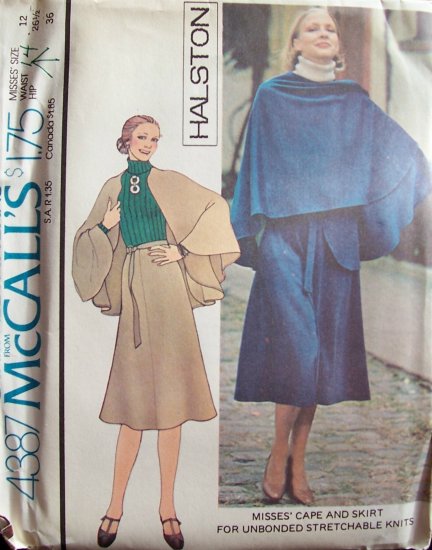 Vintage 1975 McCall’s 4387 Halston Cape and Skirt Sewing Pattern Uncut Size 12