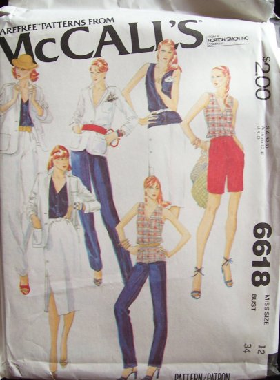 Vintage 70s McCall’s 6618 Summer Jacket Top Skirt Pants or Shorts Pattern Uncut Size 12