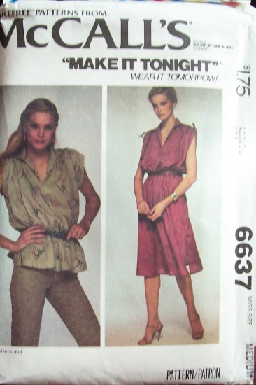 Vintage 70’s McCall’s 6637 Sleeveless Dress or Top Sewing Pattern Uncut Size 14-16