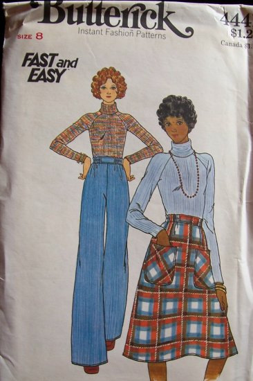 Vintage 70’s Butterick 4441 A-Line Skirt Wide Straight Leg Pants Sewing Pattern Uncut Size 8