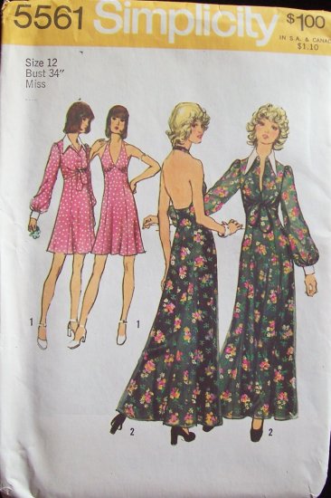 Vintage 70s Simplicity 5561 Halter Evening Dress and Jacket Pattern Uncut Size 12