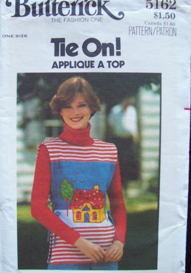 Vintage 1970’s Butterick 5162 Tie on Sandwich Board Top Pattern Appliqué Embroidery Transfer