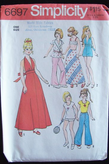 Vintage 1970âs Simplicity 6697 11 ½â Doll Wardrobe Pattern Dress Jumpsuit Pants Uncut