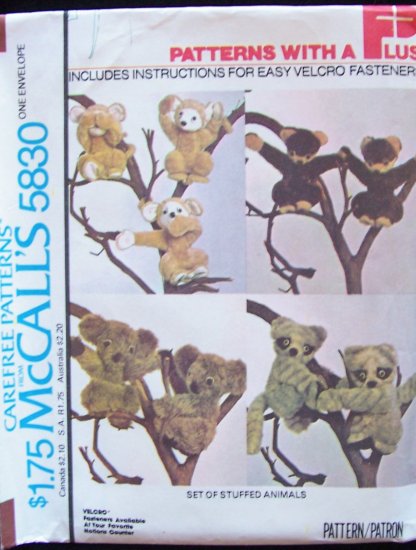Vintage 70âs McCallâs 5369 Forest Family Stuffed Animal Pattern Uncut Wolf Skunk Mouse Rabbit