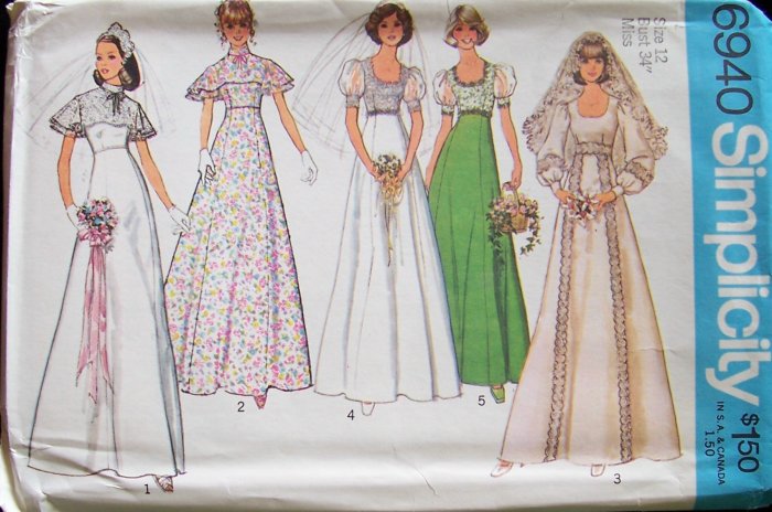 Vintage Simplicity Wedding Bridal Gown Bridesmaid Dress Pattern