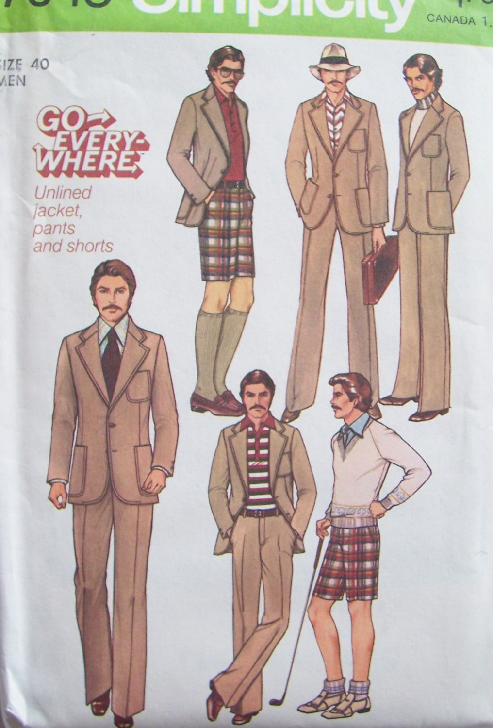 Vintage 70s Simplicity 7946 Men’s Pants Shorts Unlined Jacket Suit Pattern Uncut Size 40