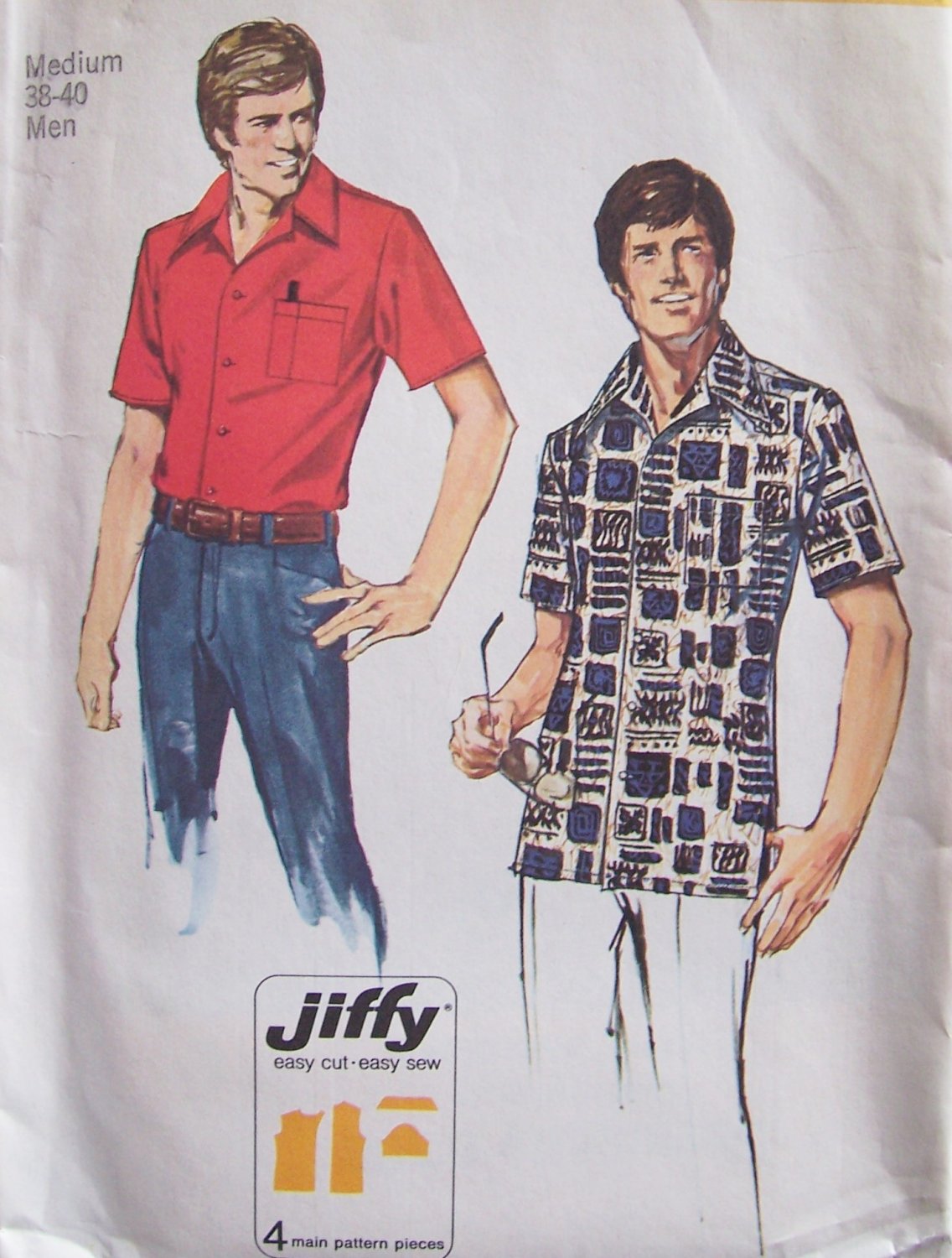 Vintage 1974 Simplicity 6368 Short Sleeve Front Button Summer Shirt Pattern Uncut Size 38-40