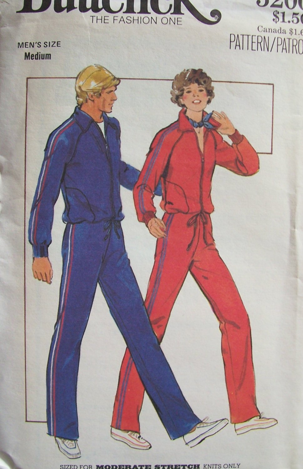 Vintage 70s Butterick 5200 Men’s Athletic Jogging Suit Uncut Pattern Zip Front Jacket Pants