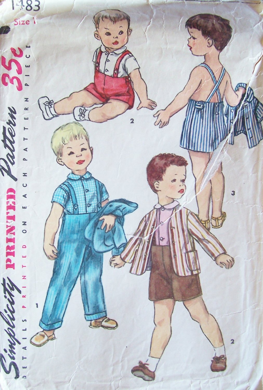 Vintage 50’s Simplicity Toddler Boy’s Playsuit Pattern Jacket Short and Overalls
