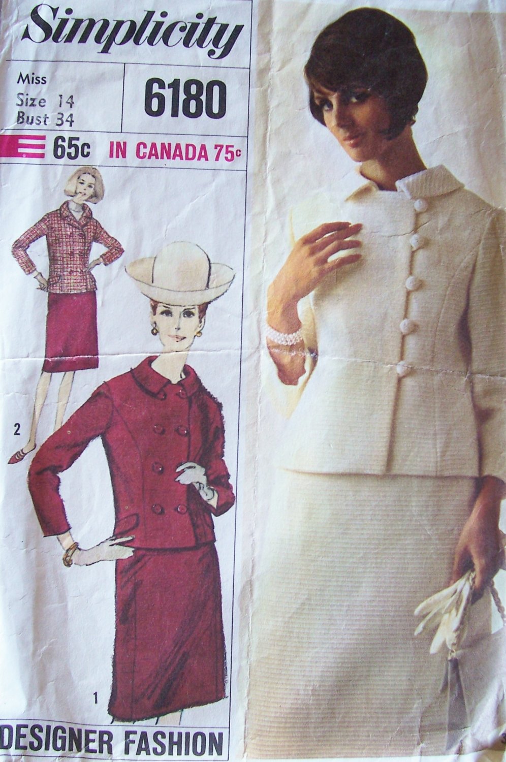 Vintage 60s Simplicity 6180 Double Breasted Box Jacket Skirt Suit Dress Patten Size 14 Bust 34