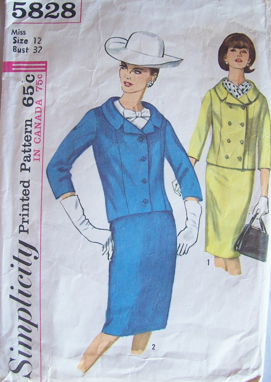 Vintage 60s Simplicity 5828 Double Breasted Jacket Slim Skirt Suit Dress Pattern Size 12
