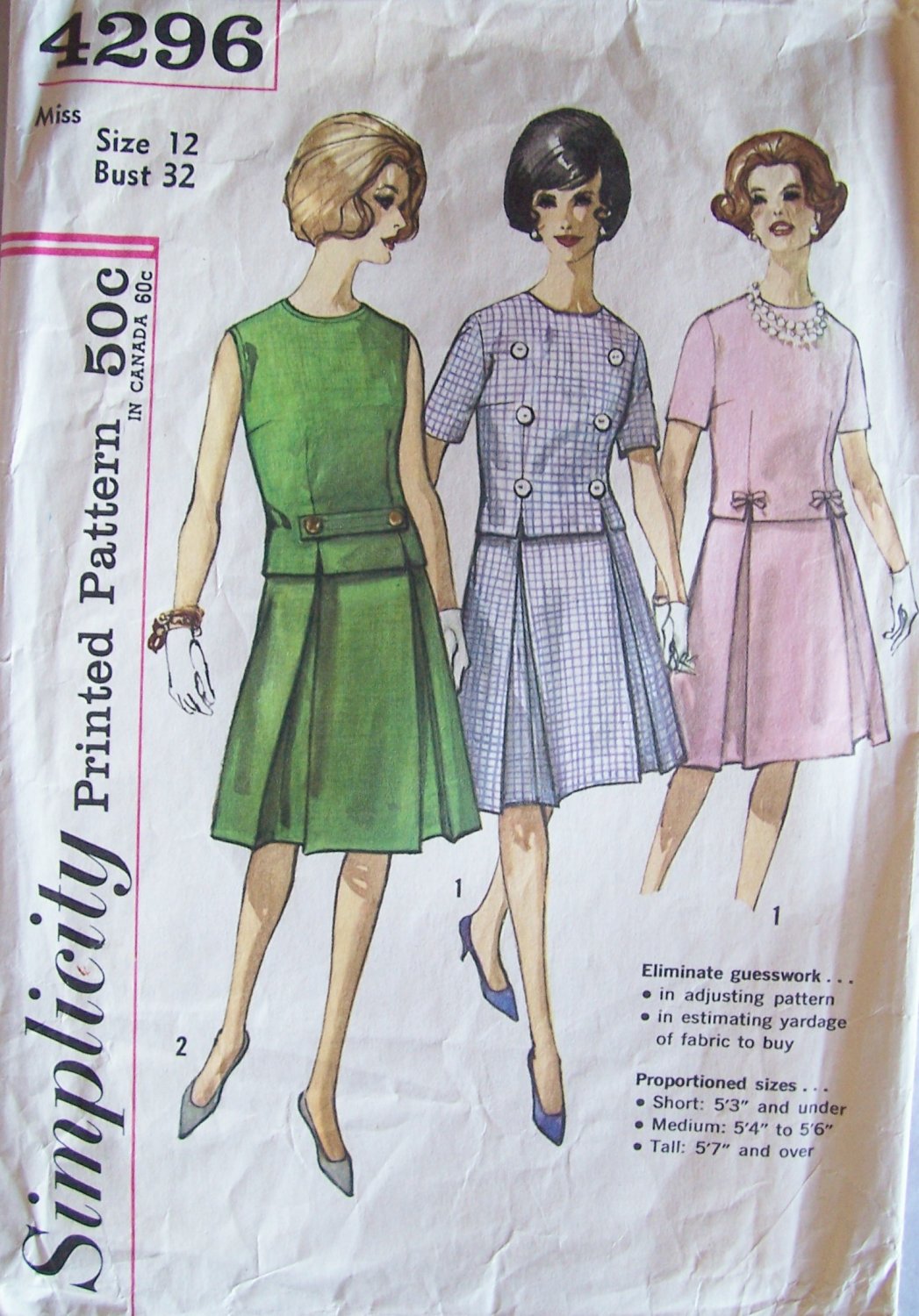 Vintage 60s Simplicity 4296 Inverted Pleat Skirt Cropped Top Dress Pattern Size 12