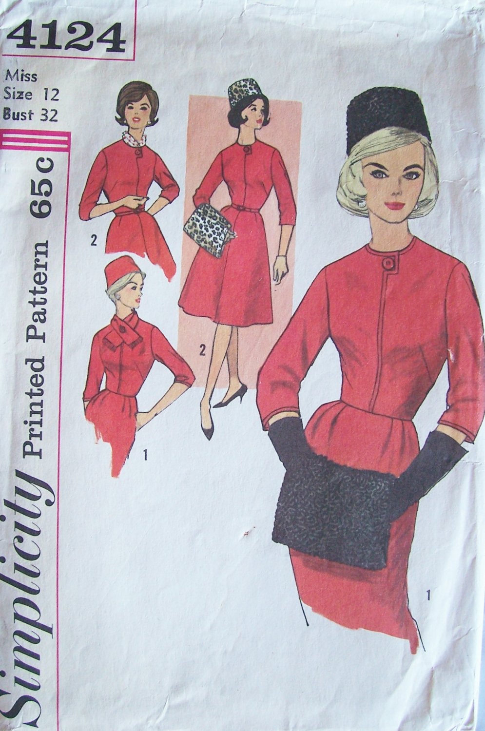 Vintage 60s Simplicity 4124 Dress Scarf Muff and Hat Sewing Pattern Size 12 Full or Slim Skirt