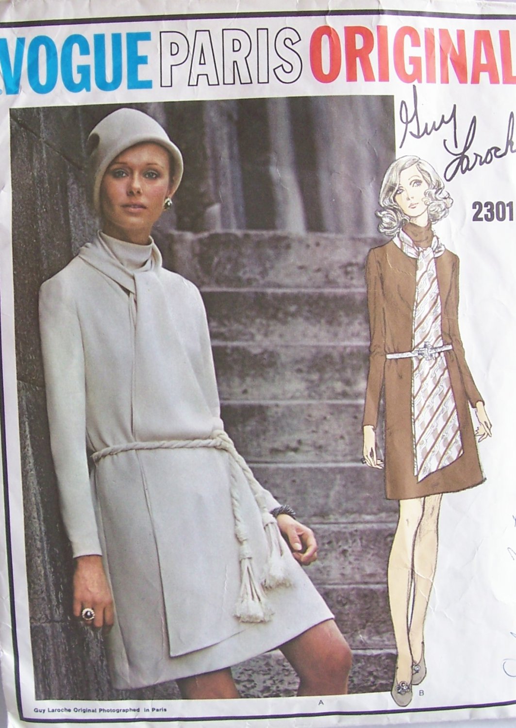 Vintage Vogue 2301 Paris Original Guy Laroche Cowl Neck Straight Dress Pattern Size 12