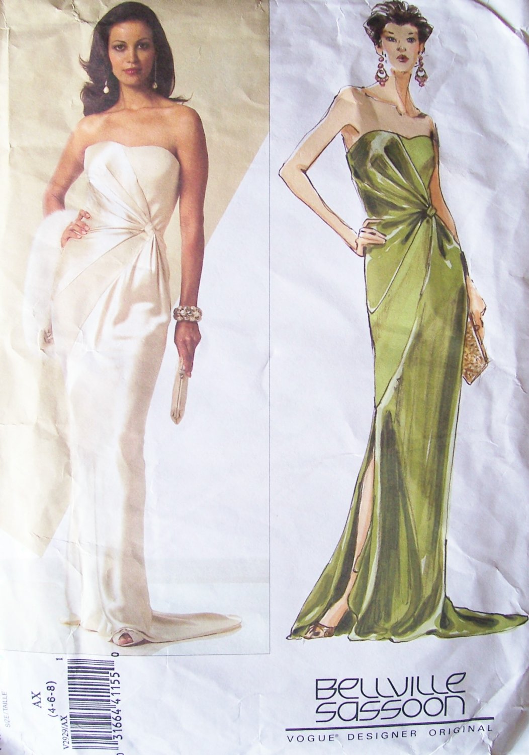 Vogue 2929 Bellville Sassoon Strapless Asymmetrical Evening Dress Pattern Uncut Size 4-8