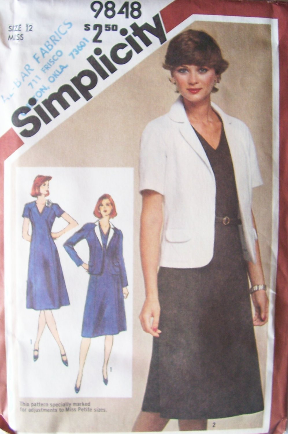 Vintage 80s Simplicity 9848 Raglan Sleeve Princess Seam Dress and Jacket Pattern Uncut Size 12