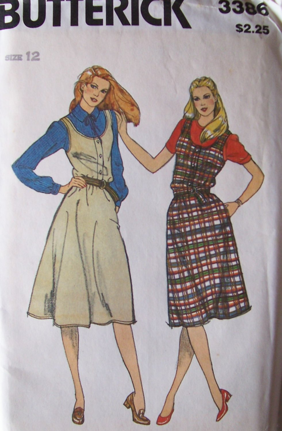 Retro 80s Butterick 3386 Flared Jumper Dress Pattern Scoop Neck Uncut Size 12 Bust 34
