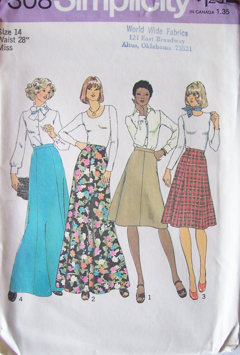 Vintage 70s Simplicity 7308 Gored Skirt Pattern Evening Length or Short Uncut Size 28 Waist