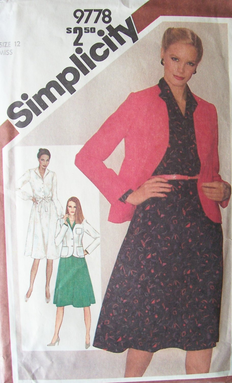 Vintage 1980 Simplicity 9778 Wing Collar Dress Cardigan Dress Pattern Uncut Size 12