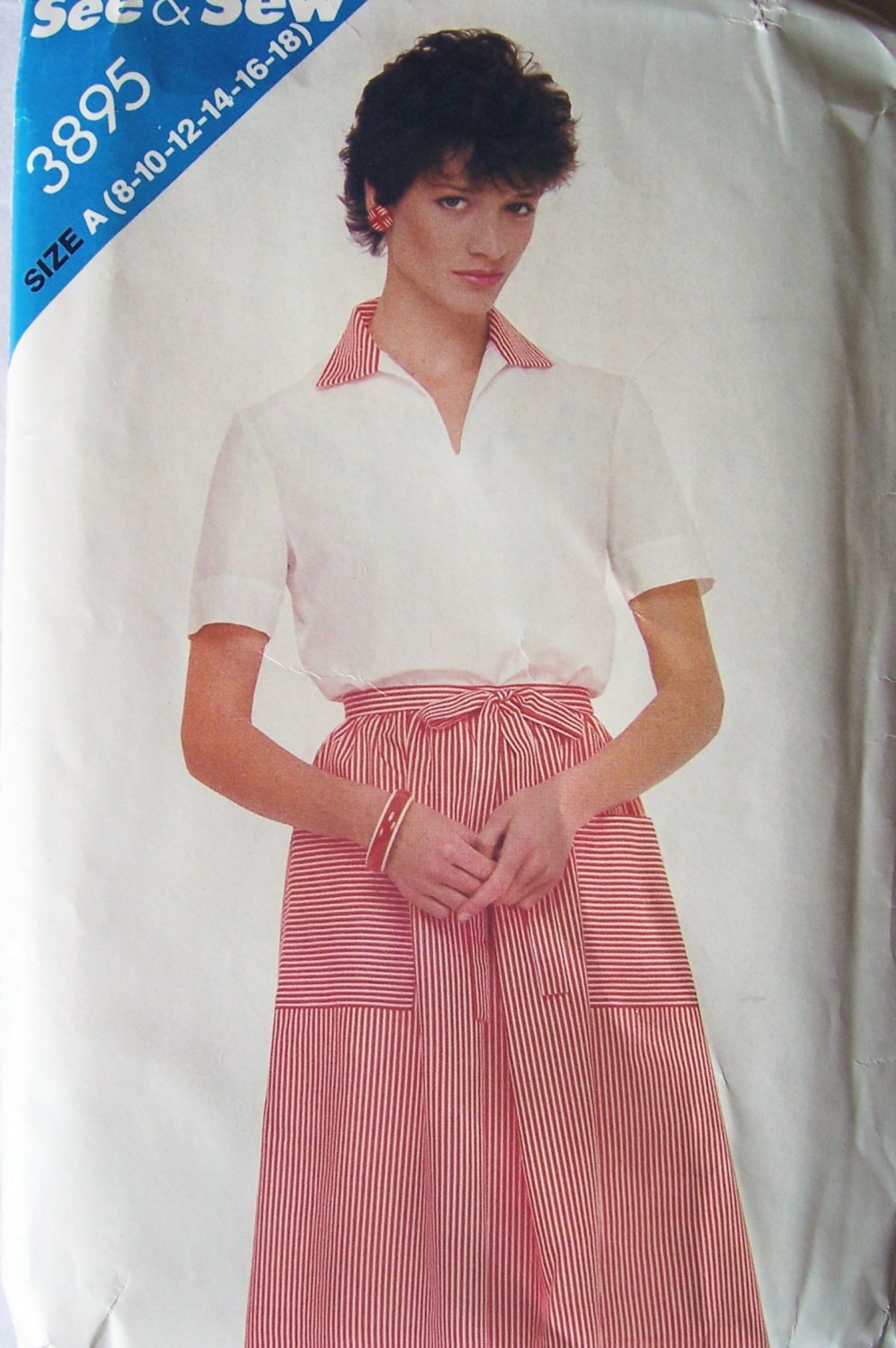 Retro 80’s Butterick 3895 Short Sleeve Top A-Line Wrap Skirt Pattern Uncut Size 8-16