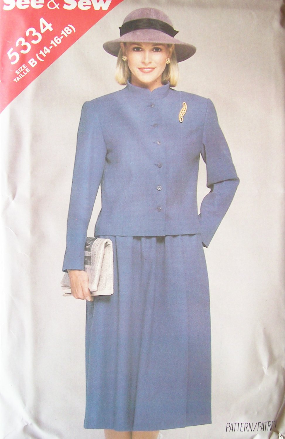 Vintage 80s Butterick 5334 See and Sew Front Button Jacket Flared Skirt Pattern Uncut Size 14-18