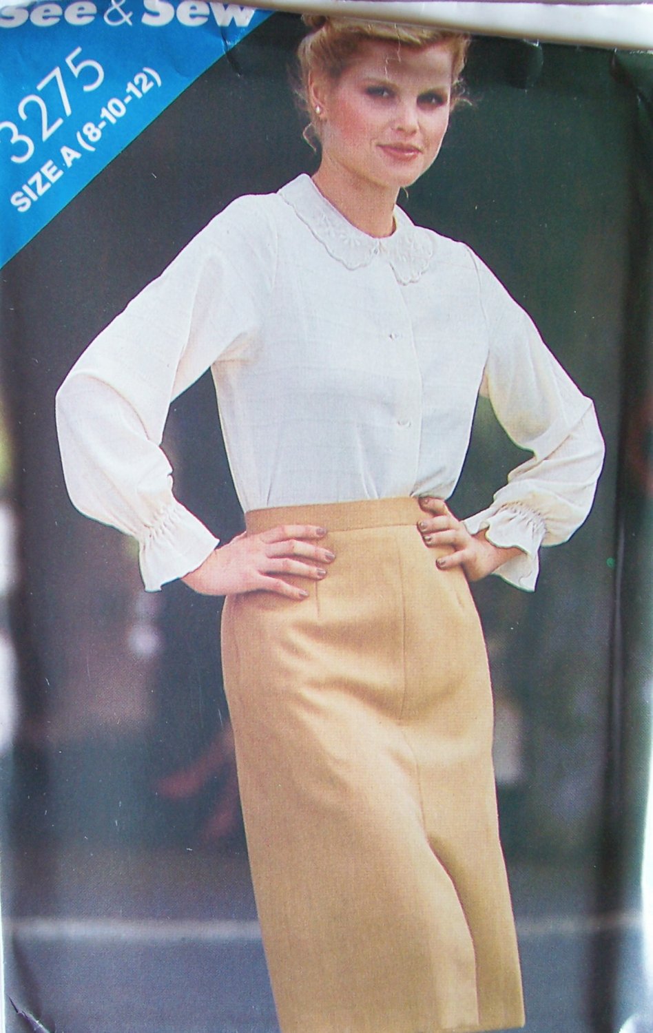 Vintage 80s Butterick 3275 Lace Collar Long Sleeve Blouse Pattern Uncut Size 8-12