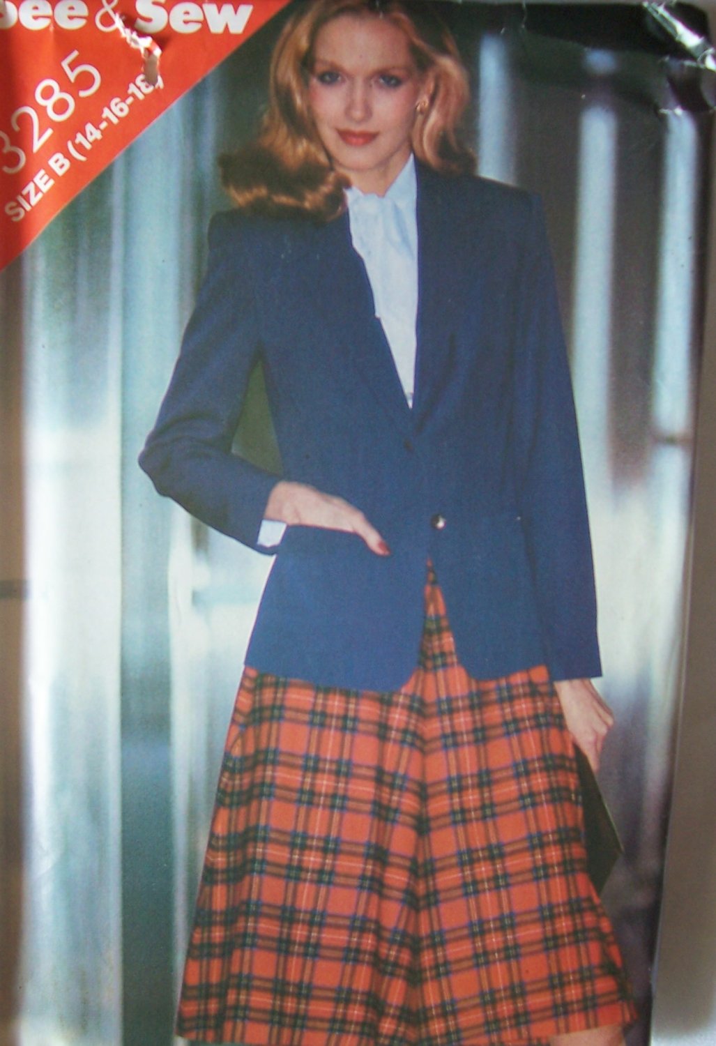 Retro 80’s Butterick 3285 Notched Collar Blazer Jacket Flared Skirt Pattern Uncut Size 14-16-18